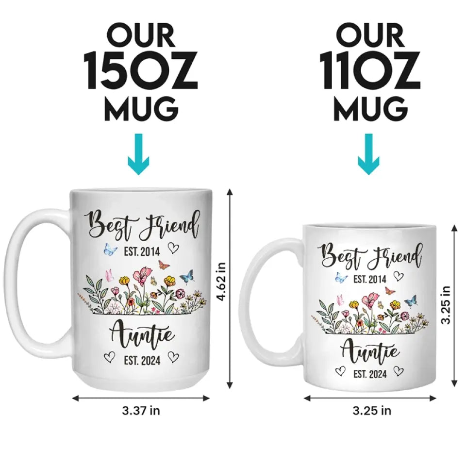 De meilleure amie à tante - Mug personnalisé pour meilleure amie - Cadeau pour meilleures amies, meilleures amies, sœurs