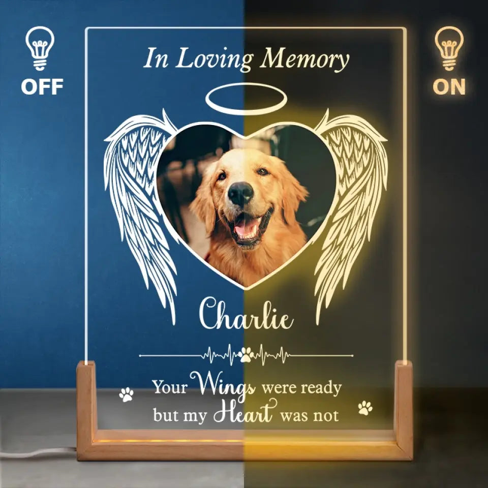 Photo personnalisée « Brille dans mon cœur » – Veilleuse LED 3D en noyer personnalisée en forme de mémorial – Cadeau de condoléances pour les propriétaires et les amoureux des animaux
