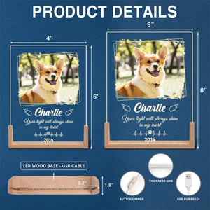 Photo personnalisée « L'amour d'un chien est éternel » - Veilleuse LED 3D en noyer personnalisée et personnalisée - Cadeau de condoléances pour les propriétaires et les amoureux des animaux