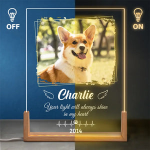Photo personnalisée « L'amour d'un chien est éternel » - Veilleuse LED 3D en noyer personnalisée et personnalisée - Cadeau de condoléances pour les propriétaires et les amoureux des animaux