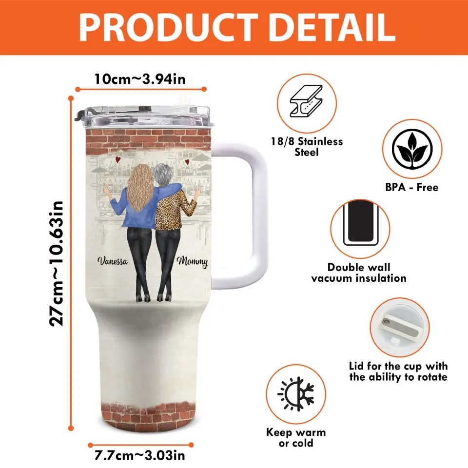 Telle mère, telle fille - Gobelet personnalisé en acier inoxydable de 113 ml avec poignée - Cadeau pour maman et fille