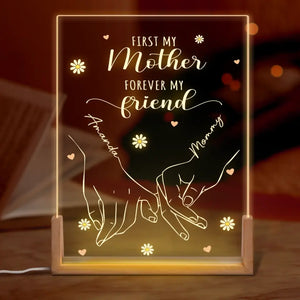 D'abord, ma mère, pour toujours, mon amie - Veilleuse LED 3D personnalisée en forme de noyer - Cadeau pour la fête des mères
