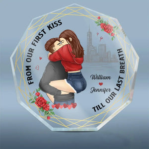 De notre premier baiser jusqu'à notre dernier souffle - Plaque acrylique personnalisée en forme de nonagone pour couple - Cadeau pour mari et femme, anniversaire