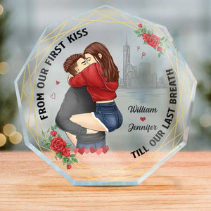 De notre premier baiser jusqu'à notre dernier souffle - Plaque acrylique personnalisée en forme de nonagone pour couple - Cadeau pour mari et femme, anniversaire