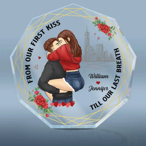 De notre premier baiser jusqu'à notre dernier souffle - Plaque acrylique personnalisée en forme de nonagone pour couple - Cadeau pour mari et femme, anniversaire