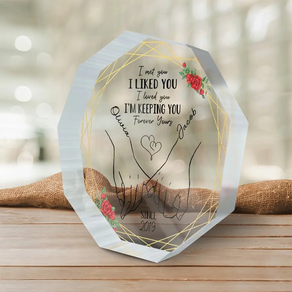 Je te garde à jamais à toi - Plaque acrylique personnalisée en forme de nonagone pour couple - Cadeau pour mari et femme, anniversaire