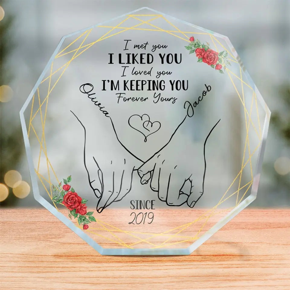 Je te garde à jamais à toi - Plaque acrylique personnalisée en forme de nonagone pour couple - Cadeau pour mari et femme, anniversaire