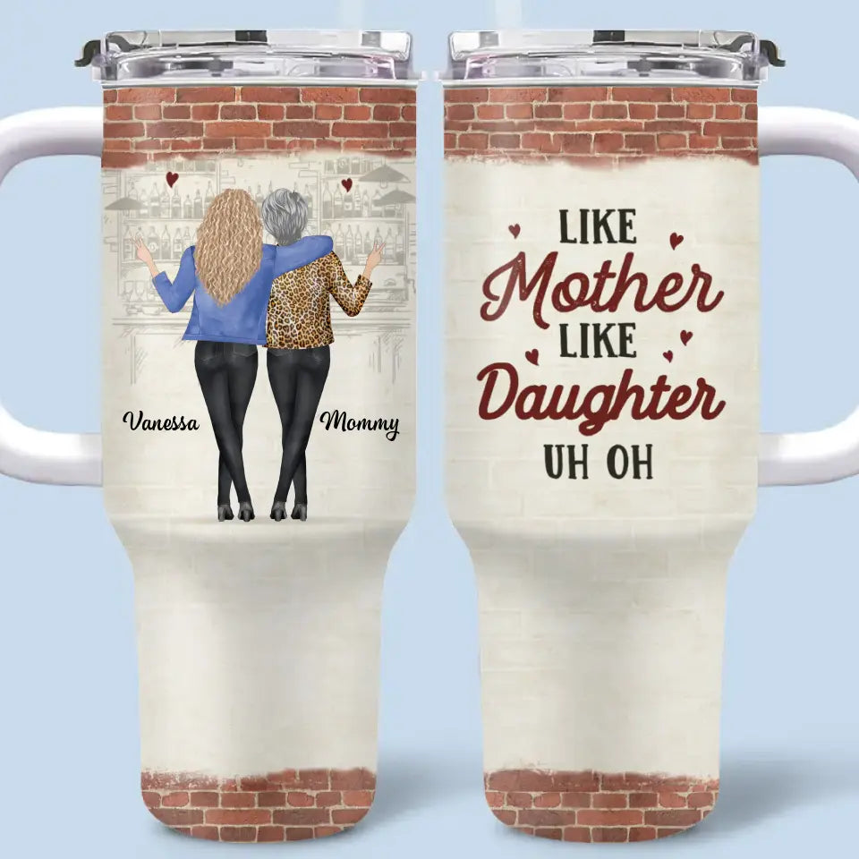 Telle mère, telle fille - Gobelet personnalisé en acier inoxydable de 113 ml avec poignée - Cadeau pour maman et fille