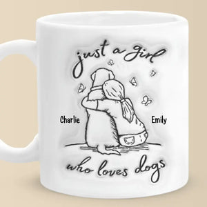 Une fille aime les chiens - Mug personnalisé avec effet gonflable 3D - Cadeau pour les propriétaires et les amoureux des animaux