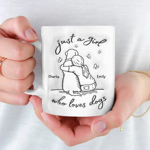 Une fille aime les chiens - Mug personnalisé avec effet gonflable 3D - Cadeau pour les propriétaires et les amoureux des animaux