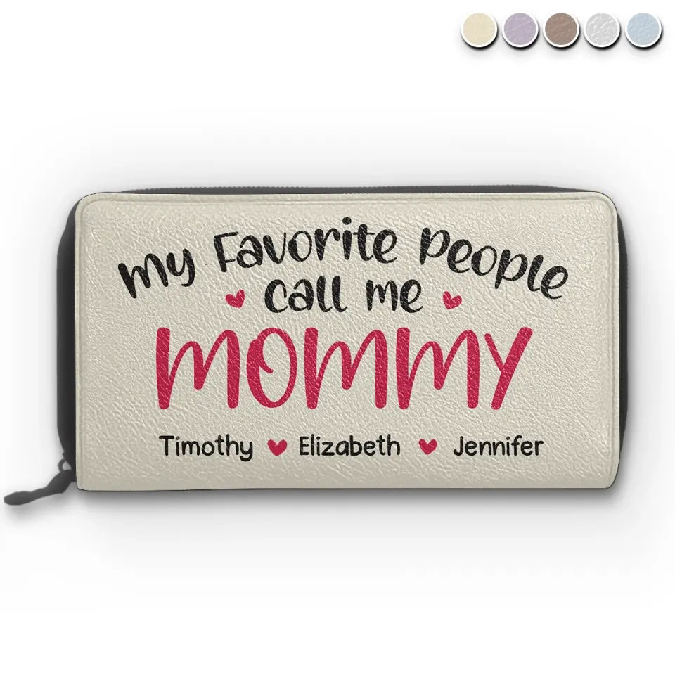 Mon peuple préféré m'appelle grand-mère - Portefeuille long en cuir personnalisé pour la famille - Cadeau pour la fête des mères, maman, grand-mère