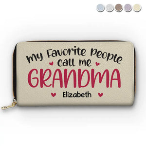 Mon peuple préféré m'appelle grand-mère - Portefeuille long en cuir personnalisé pour la famille - Cadeau pour la fête des mères, maman, grand-mère