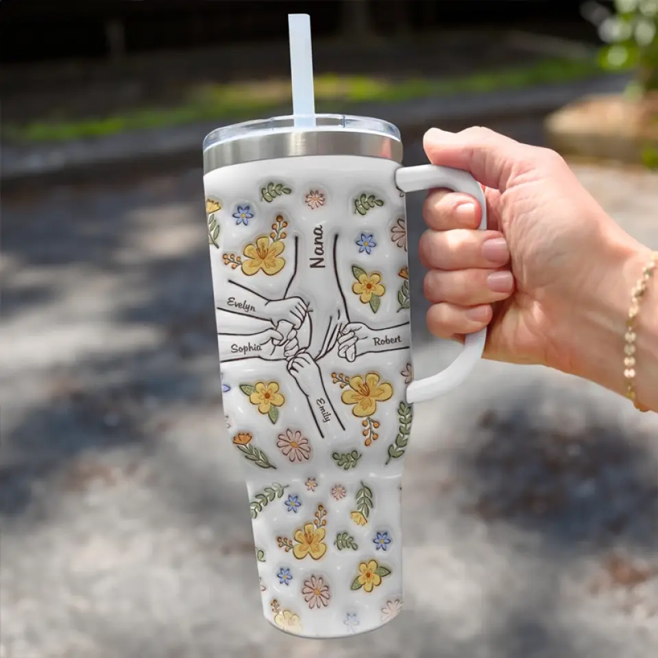 Nous sommes nés de l'amour, l'amour est notre mère - Gobelet personnalisé en acier inoxydable avec poignée, effet gonflé 3D, imprimé, 40 oz - Fête des mères, cadeau pour maman, grand-mère