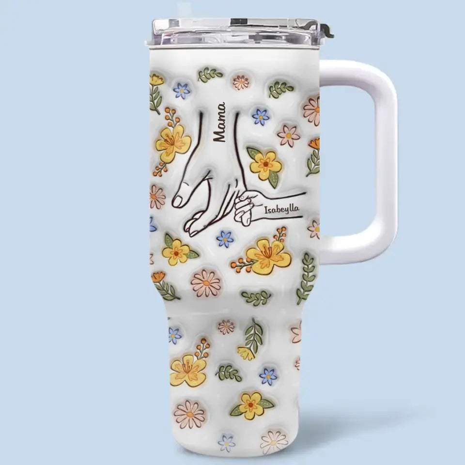 Nous sommes nés de l'amour, l'amour est notre mère - Gobelet personnalisé en acier inoxydable avec poignée, effet gonflé 3D, imprimé, 40 oz - Fête des mères, cadeau pour maman, grand-mère