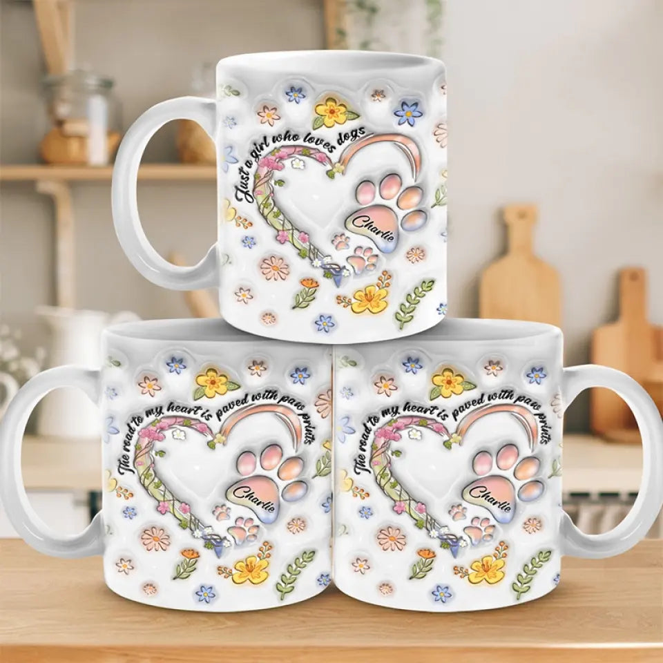 Juste une fille qui aime les chiens - Mug personnalisé avec effet gonflable 3D - Fête des Mères, cadeau pour les propriétaires d'animaux et les amoureux des animaux