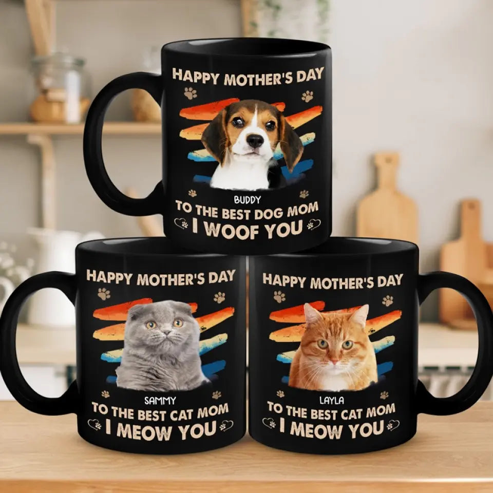 Mug photo personnalisé « Mère, c'est le cadeau le plus adorable » - Tasse noire personnalisée pour chien et chat - Fête des Mères, cadeau pour les propriétaires d'animaux et les amoureux des animaux