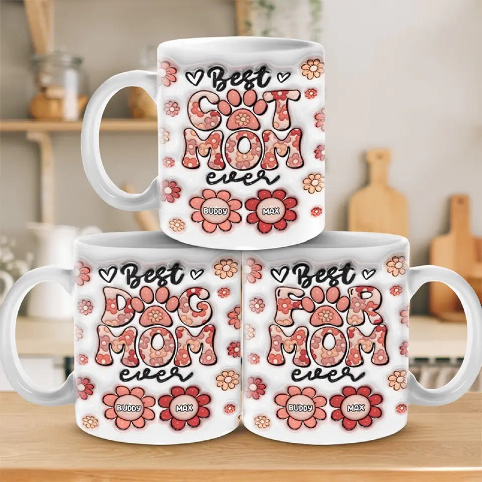 Meilleure maman chien de tous les temps - Mug personnalisé effet gonflé 3D pour chien et chat - Cadeau fête des mères pour les propriétaires d'animaux et les amoureux des animaux
