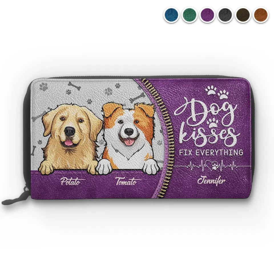 Bisous de chien : tout est possible ! Portefeuille long en cuir personnalisé pour chien et chat ! Cadeau pour les propriétaires et les amoureux des animaux.