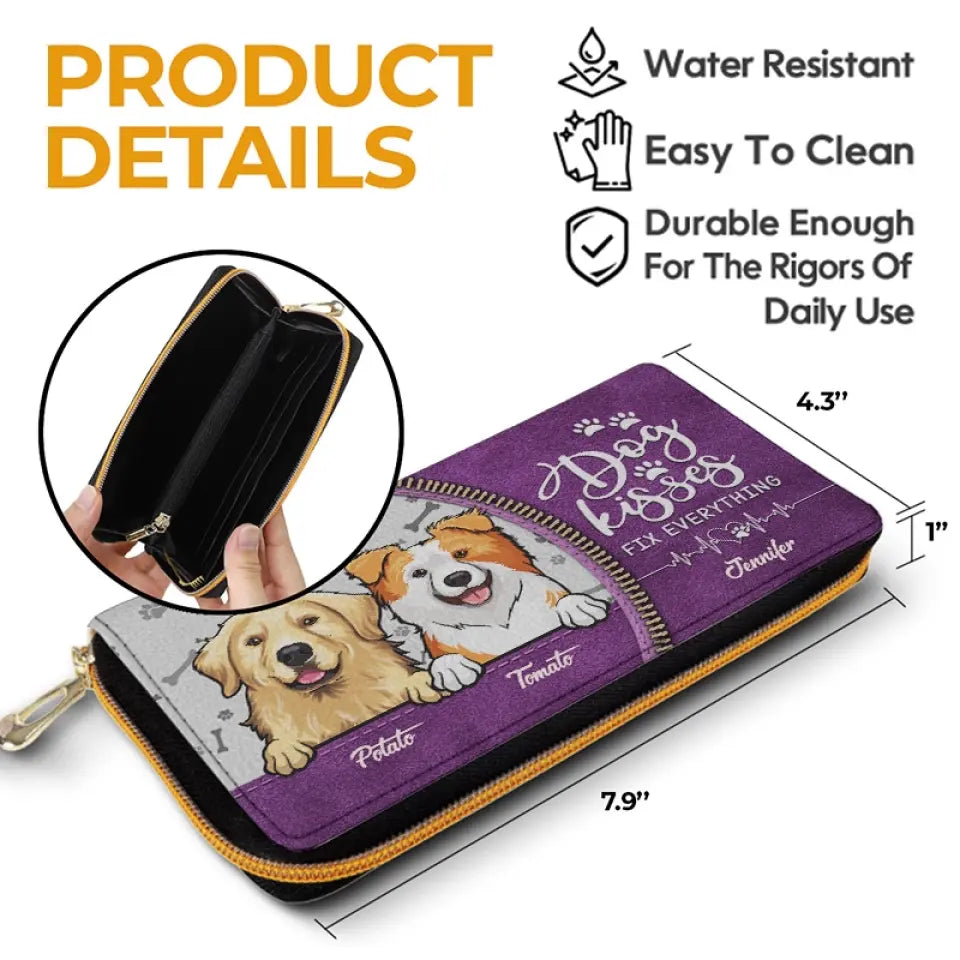 Bisous de chien : tout est possible ! Portefeuille long en cuir personnalisé pour chien et chat ! Cadeau pour les propriétaires et les amoureux des animaux.