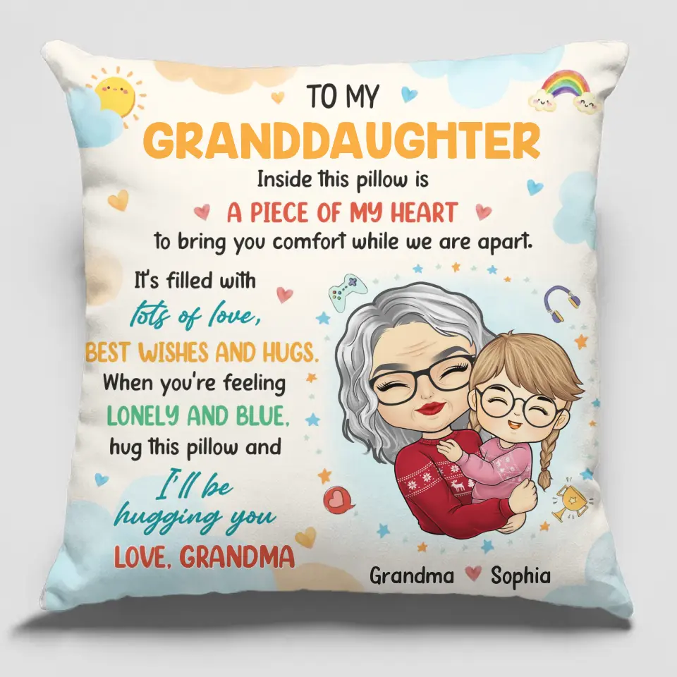 Je te serrerai dans mes bras - Oreiller personnalisé pour la famille - Cadeau de grand-mère