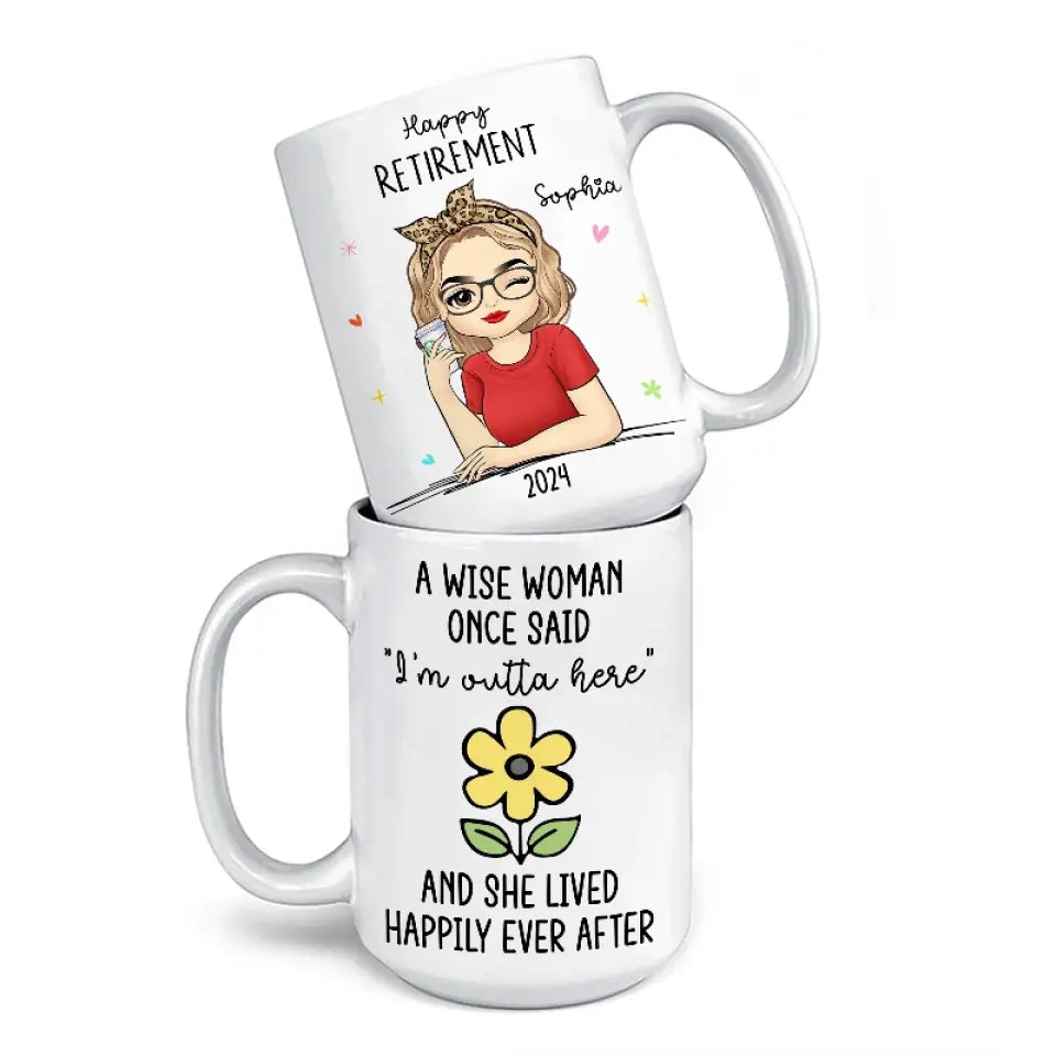 Elle vécut heureuse pour toujours - Tasse personnalisée - Cadeau de remerciement et de départ à la retraite pour collègues, amis de travail, collègues