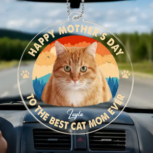 Photo personnalisée pour la meilleure maman chat de tous les temps - Décoration de voiture personnalisée pour chien et chat - Forme personnalisée en acrylique - Fête des Mères, cadeau pour propriétaires d'animaux et amoureux des animaux