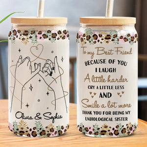 Grâce à toi, je ris un peu plus fort - Tasse en verre personnalisée Bestie, tasse à café glacé - Cadeau pour meilleures amies, BFF, sœurs