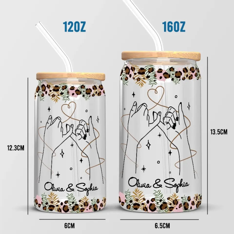 Grâce à toi, je ris un peu plus fort - Tasse en verre personnalisée Bestie, tasse à café glacé - Cadeau pour meilleures amies, BFF, sœurs