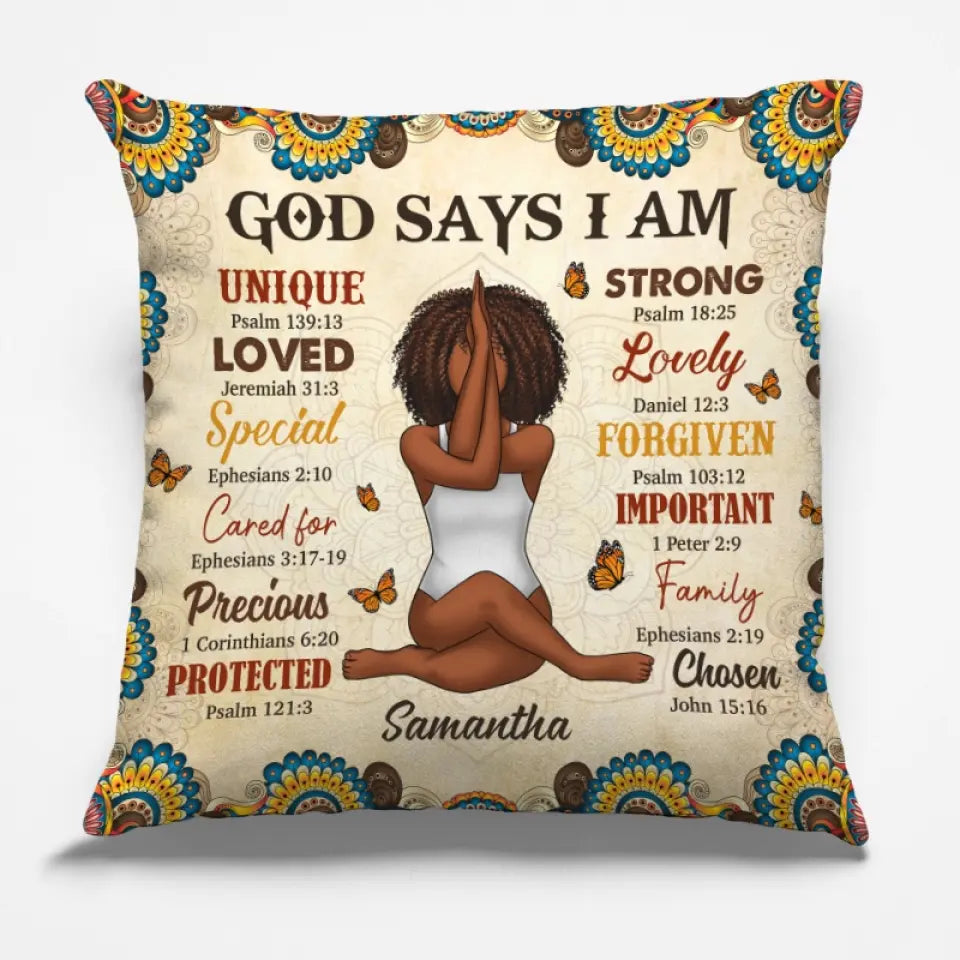 Dieu dit « Je suis » - Coussin de yoga personnalisé - Cadeau pour les amateurs de yoga