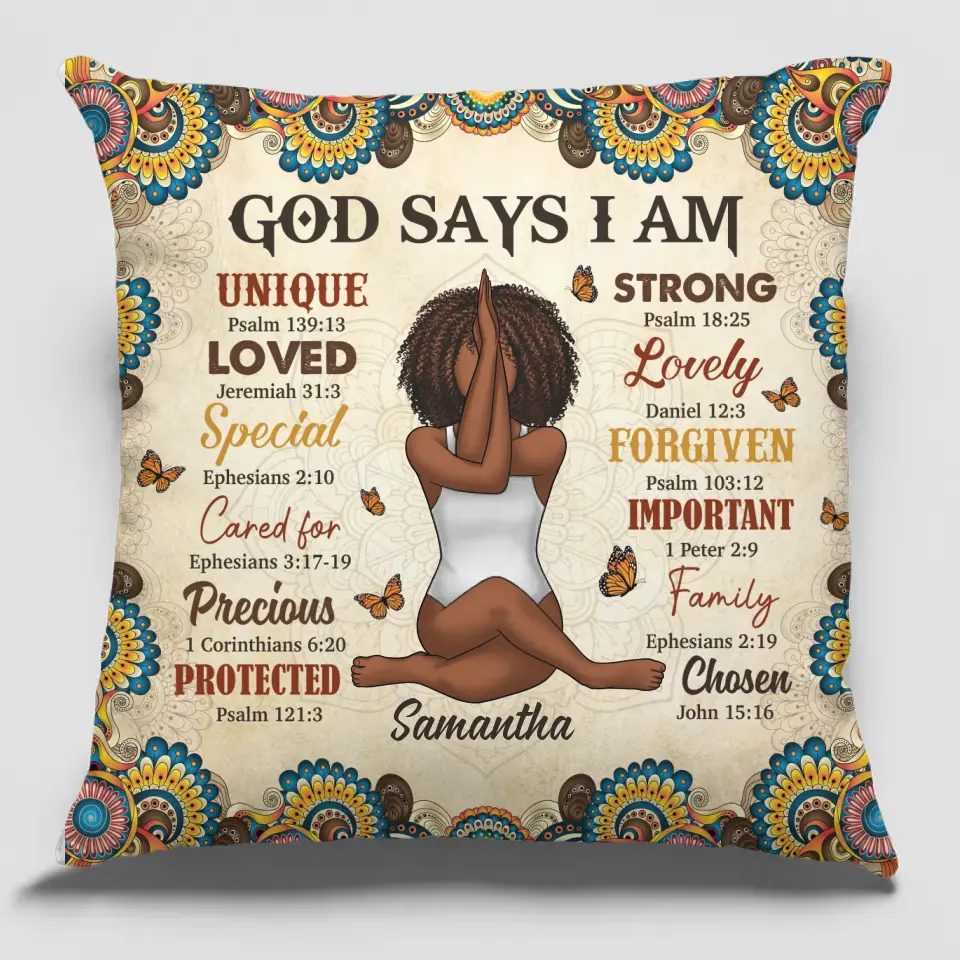 Dieu dit « Je suis » - Coussin de yoga personnalisé - Cadeau pour les amateurs de yoga