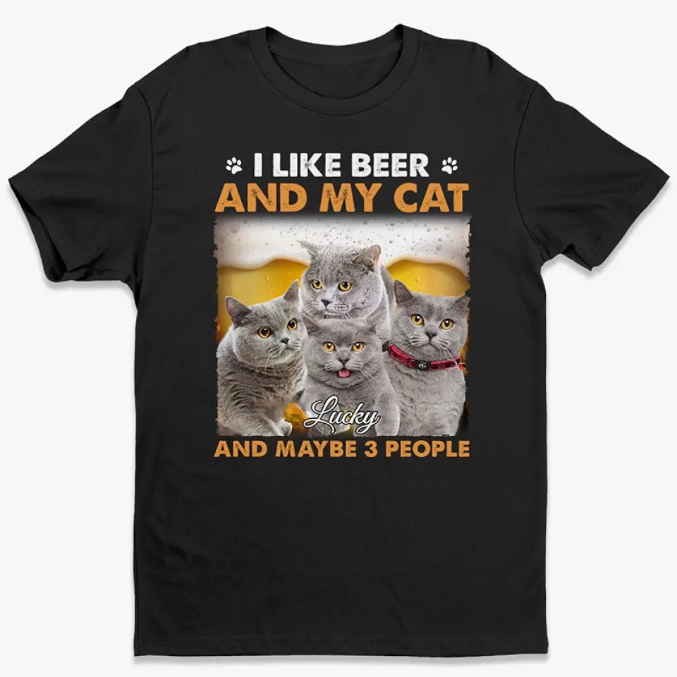 T-shirt, sweat à capuche et sweat-shirt unisexe personnalisé avec photo « J'aime la bière et mes chats » - Cadeau pour propriétaires et amoureux des animaux