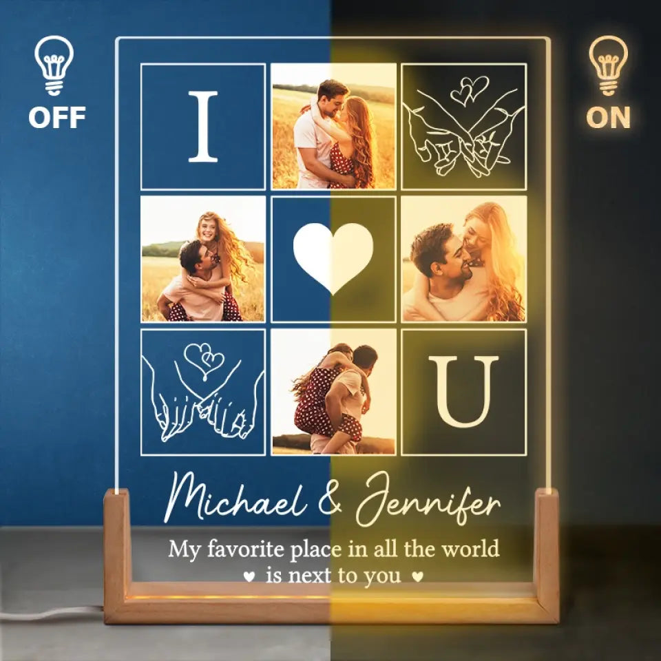 Photo personnalisée « Tu es mon préféré » – Veilleuse LED 3D en noyer personnalisée pour couple – Cadeau pour mari et femme, anniversaire