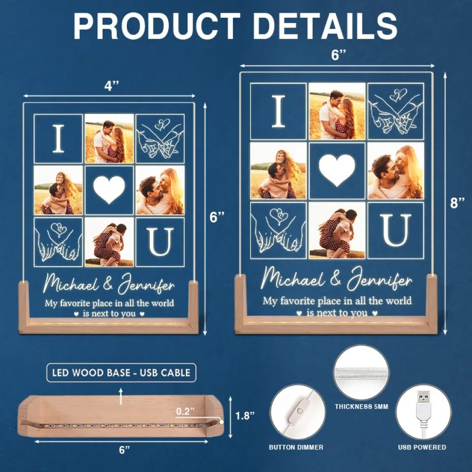 Photo personnalisée « Tu es mon préféré » – Veilleuse LED 3D en noyer personnalisée pour couple – Cadeau pour mari et femme, anniversaire
