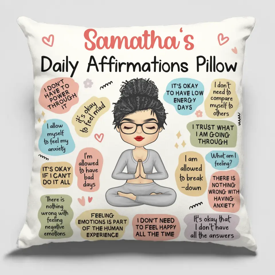 Mon oreiller d'affirmations quotidiennes - Oreiller personnalisé pour le yoga - Cadeau pour les amateurs de yoga