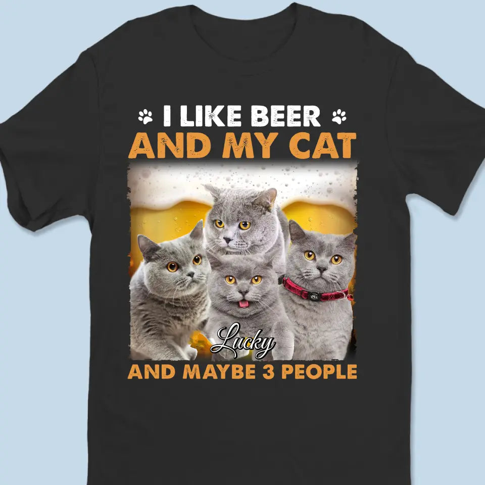 T-shirt, sweat à capuche et sweat-shirt unisexe personnalisé avec photo « J'aime la bière et mes chats » - Cadeau pour propriétaires et amoureux des animaux