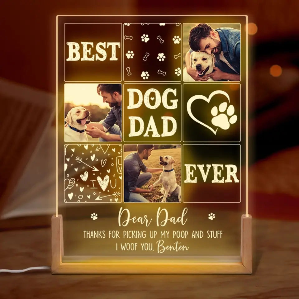 Photo personnalisée merci d'avoir ramassé mes crottes et autres affaires - veilleuse LED 3D personnalisée en forme de noyer pour chien et chat - cadeau de fête des pères, d'anniversaire pour papa