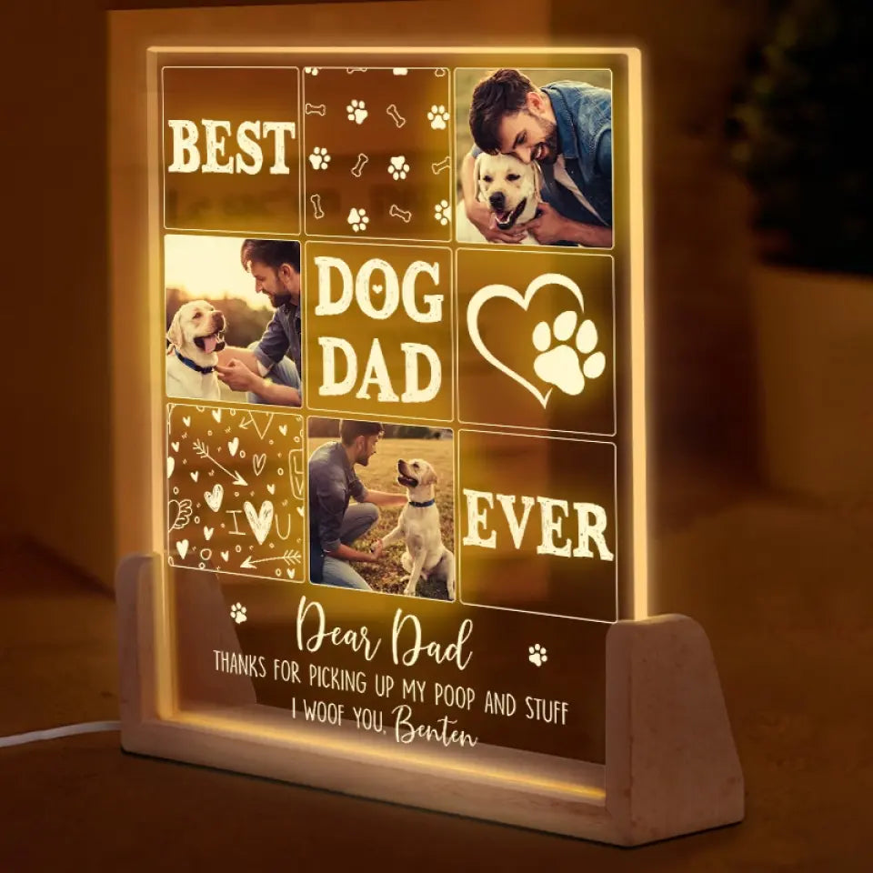 Photo personnalisée merci d'avoir ramassé mes crottes et autres affaires - veilleuse LED 3D personnalisée en forme de noyer pour chien et chat - cadeau de fête des pères, d'anniversaire pour papa