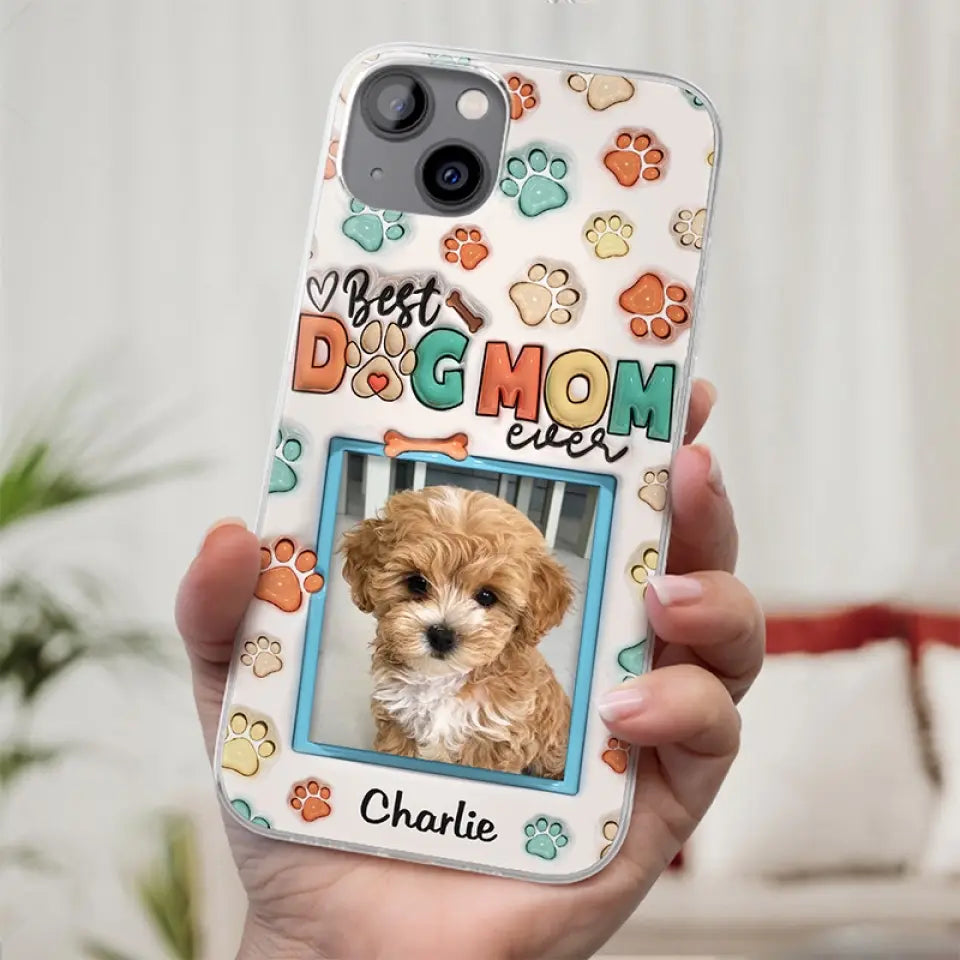 Meilleure maman chien de tous les temps - Coque de téléphone transparente personnalisée avec effet gonflable 3D pour chien et chat - Cadeau pour la fête des mères, pour les propriétaires d'animaux et les amoureux des animaux