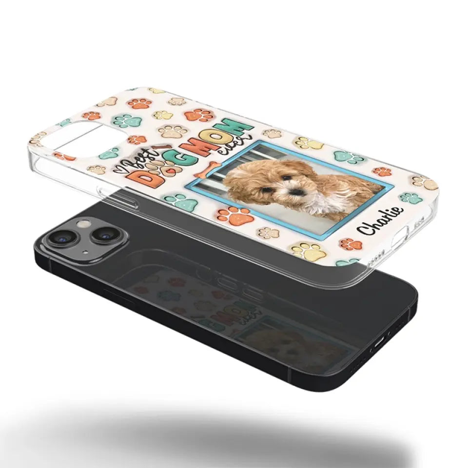 Meilleure maman chien de tous les temps - Coque de téléphone transparente personnalisée avec effet gonflable 3D pour chien et chat - Cadeau pour la fête des mères, pour les propriétaires d'animaux et les amoureux des animaux