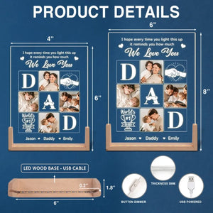 Photo personnalisée pour toujours dans mon cœur - Veilleuse LED 3D en noyer personnalisée en forme de famille - Cadeau d'anniversaire pour papa