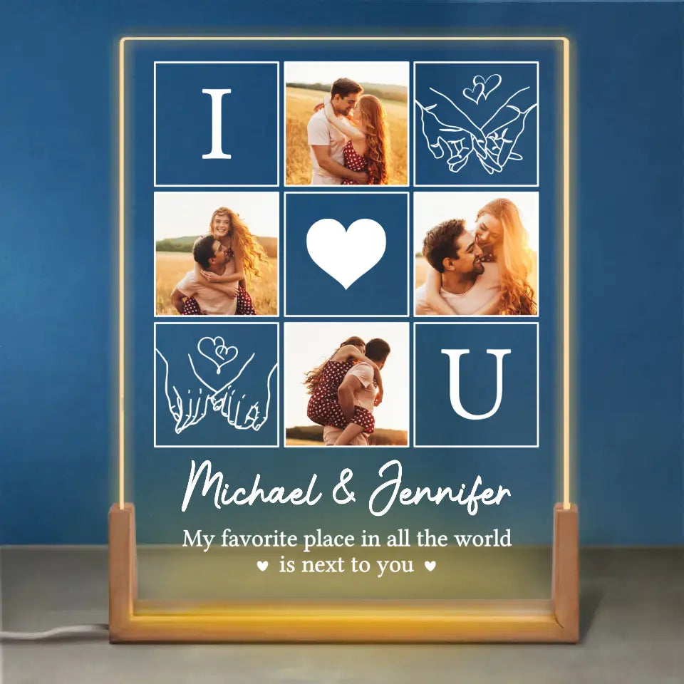 Photo personnalisée « Tu es mon préféré » – Veilleuse LED 3D en noyer personnalisée pour couple – Cadeau pour mari et femme, anniversaire