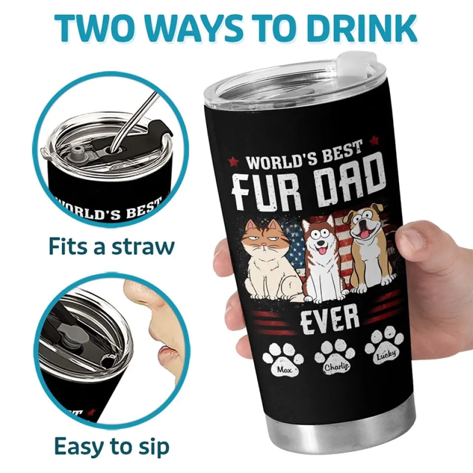 Meilleur papa du monde - Gobelet personnalisé pour chien et chat - Fête des pères, cadeau pour les propriétaires d'animaux et les amoureux des animaux