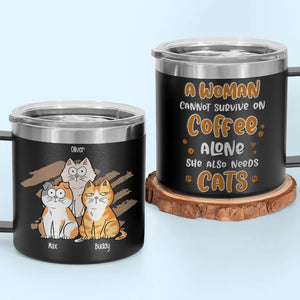La vie est meilleure avec du café et un chat ! Gobelet personnalisé en acier inoxydable de 14 oz avec poignée, motif chat ! Cadeau pour les propriétaires et les amoureux des animaux.