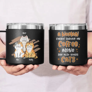 La vie est meilleure avec du café et un chat ! Gobelet personnalisé en acier inoxydable de 14 oz avec poignée, motif chat ! Cadeau pour les propriétaires et les amoureux des animaux.
