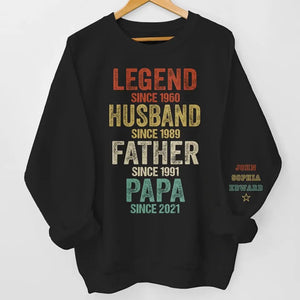 Sweat-shirt unisexe personnalisé avec motif sur la manche - Cadeau pour papa, grand-père, mari et papa