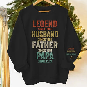 Sweat-shirt unisexe personnalisé avec motif sur la manche - Cadeau pour papa, grand-père, mari et papa
