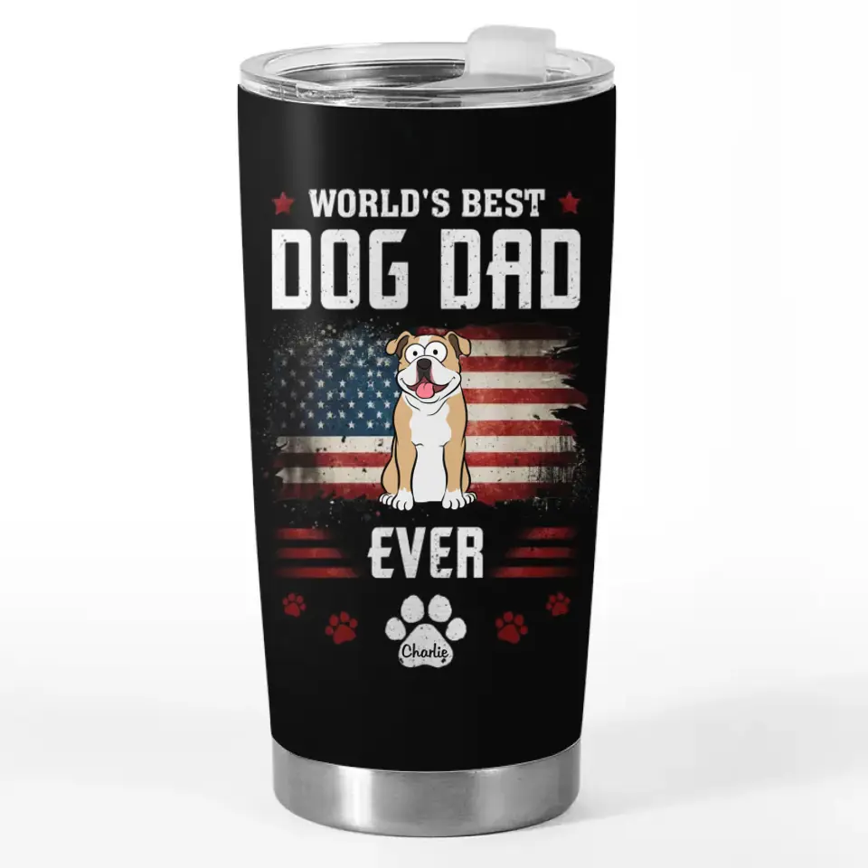 Meilleur papa du monde - Gobelet personnalisé pour chien et chat - Fête des pères, cadeau pour les propriétaires d'animaux et les amoureux des animaux