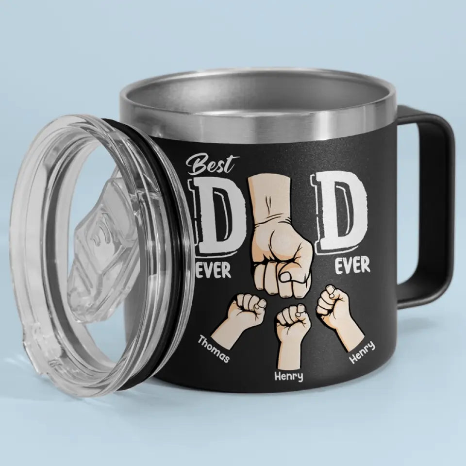 Meilleur papa du monde, je te soutiens - Gobelet personnalisé en acier inoxydable de 14 oz avec poignée - Fête des pères, cadeau pour papa, grand-père