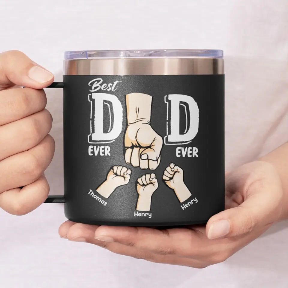 Meilleur papa du monde, je te soutiens - Gobelet personnalisé en acier inoxydable de 14 oz avec poignée - Fête des pères, cadeau pour papa, grand-père