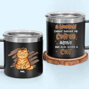 La vie est meilleure avec du café et un chat ! Gobelet personnalisé en acier inoxydable de 14 oz avec poignée, motif chat ! Cadeau pour les propriétaires et les amoureux des animaux.